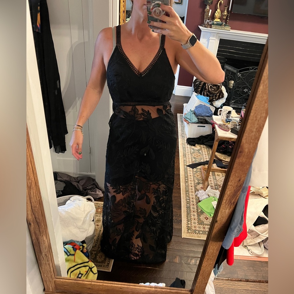 Elegant Black Sheer Floral Dress